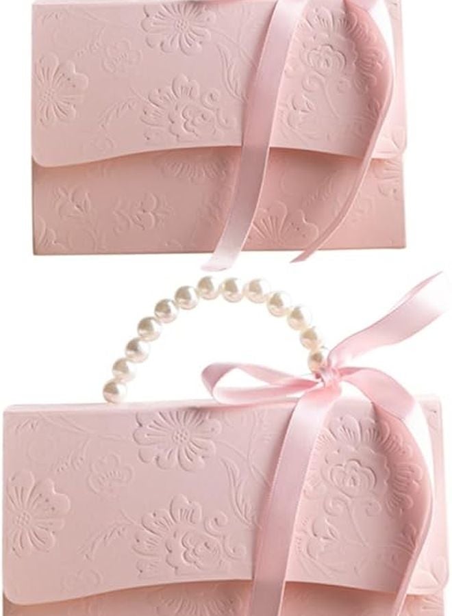 Creative Embossed Flower Wrapping Box with Pearl Chain Pink for Valentine Wedding Birthday Party Decor - Image 1